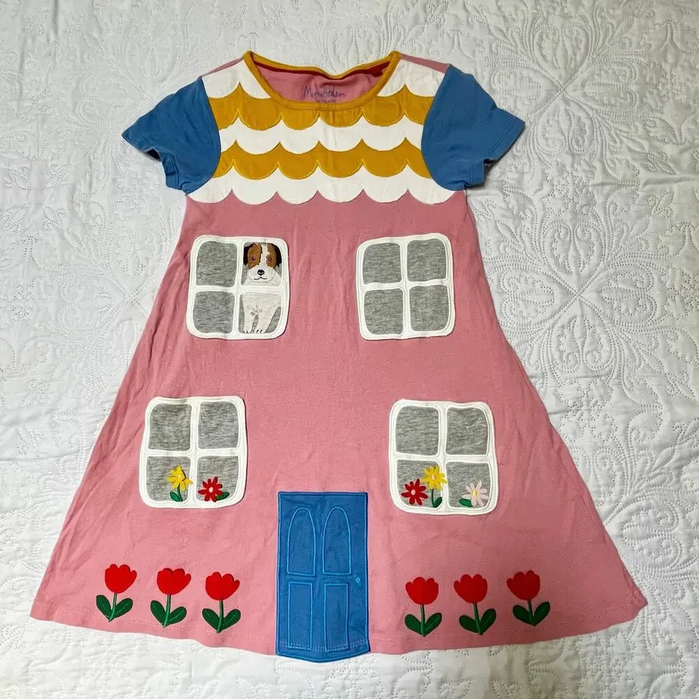 Mini Boden Window House Applique Dress Size 7/8